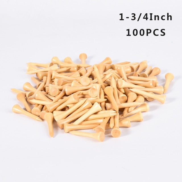 100Pcs Golf Tees Bamboo 83mm 70mm Unbreakable Tee Golf Training Swing Practice Accessories Less Friction Stronger 4 Size Bulk