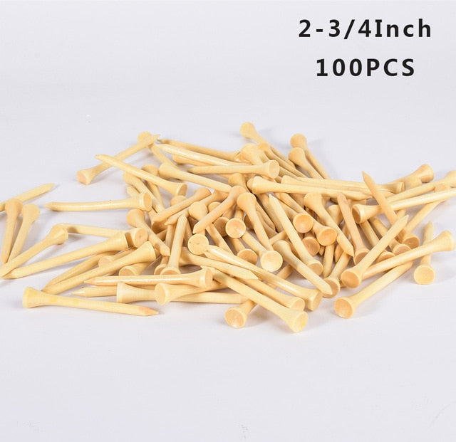 100Pcs Golf Tees Bamboo 83mm 70mm Unbreakable Tee Golf Training Swing Practice Accessories Less Friction Stronger 4 Size Bulk