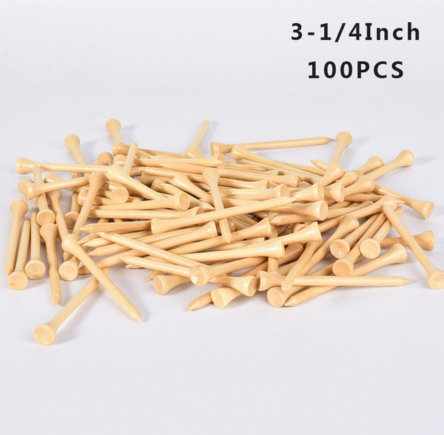 100Pcs Golf Tees Bamboo 83mm 70mm Unbreakable Tee Golf Training Swing Practice Accessories Less Friction Stronger 4 Size Bulk