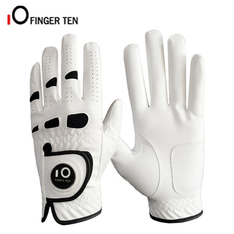 Anti-slip Right Hand Mens Golf Gloves Soft Leather Left Hand All Weathersof Grip Breathable With Ball Marker Durable White 1 Pc