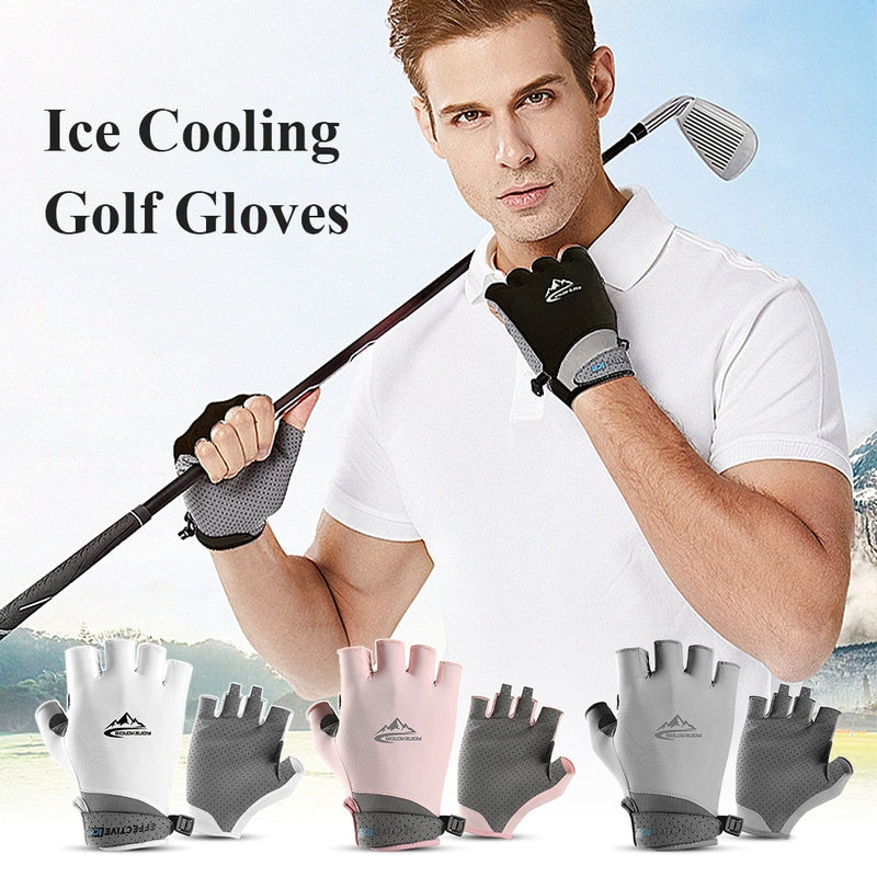 Half Finger Golf Gloves Absorbent Cooling Ice Cycling Gloves UV Protective Golf Cycling Fishing Fitness Gloves for Men Women