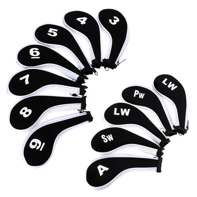 Number Print Golf Club Irons Covers Zippered Driver Head Cover with Long Neck-Set Of 12