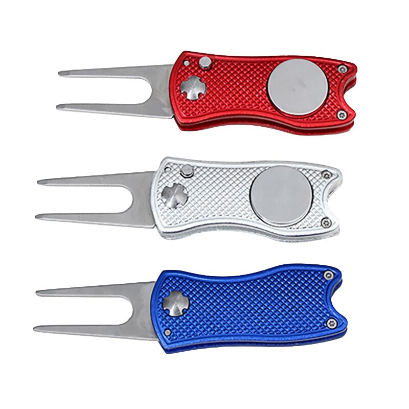 Foldable Golf Divot Tool with Golf Ball Tool Marker Pitch Groove Cleaner Golf Pitchfork Golf Accessories Putting Green Fork