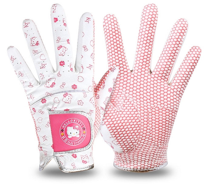 Free shipping new hello kitty Golf Gloves A beginner children  left hand or right hand full finger Genuine leather men or women