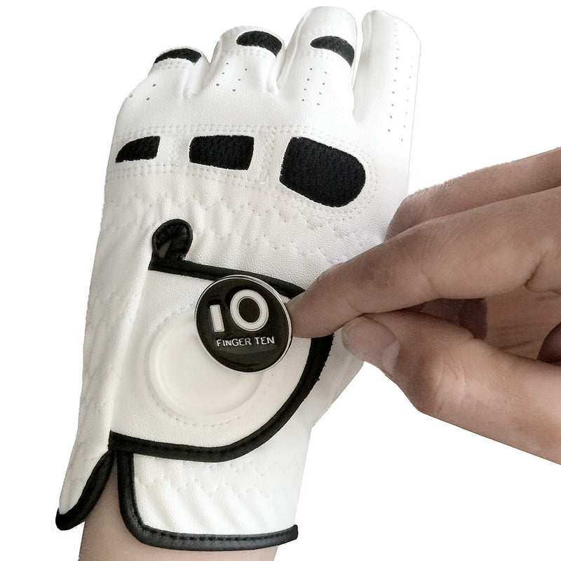 Men's Golf Gloves with Ball Marker Left Hand Lh for Right-Handed Golfer All Weather Grip Fit Small Medium ML Large XL Finger Ten