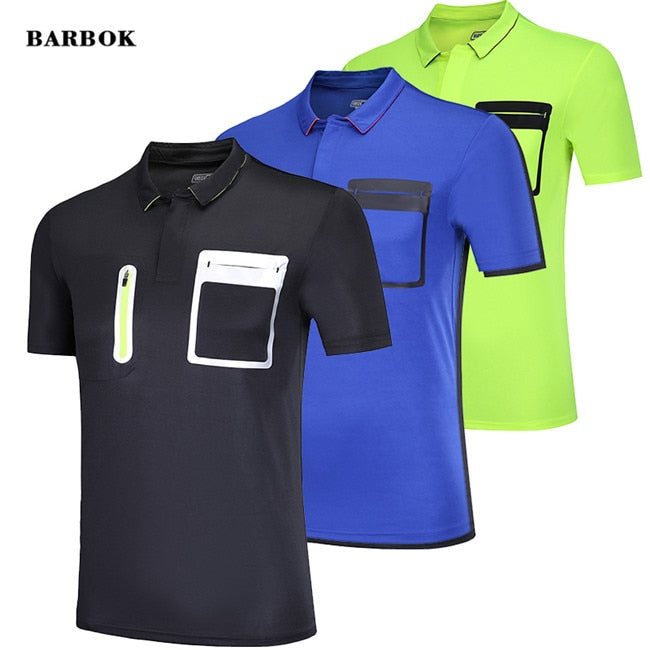 BARBOK Men's Golf Shirts Quick-dry Short-sleeved Po Shirt Judge Uniform Professional Soccer Referee Clothing T Shirt Tees